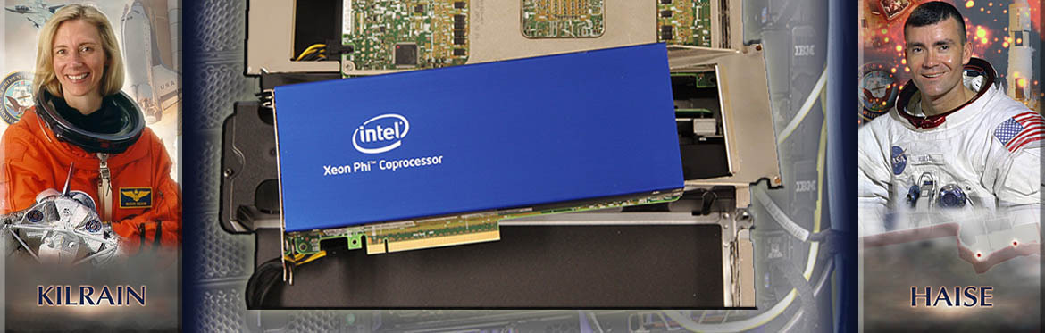 Photo collage with Haise, Kilrain, and a Xeon Phi Co-processor.