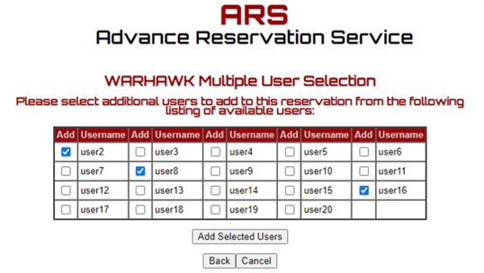ARS Multiple User Selection Page