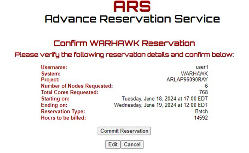 ARS Confirm Reservation Page