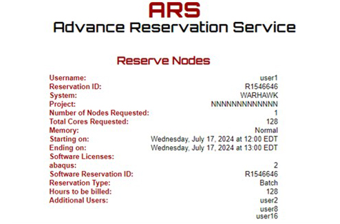 ARS Reservation Confirmed Page