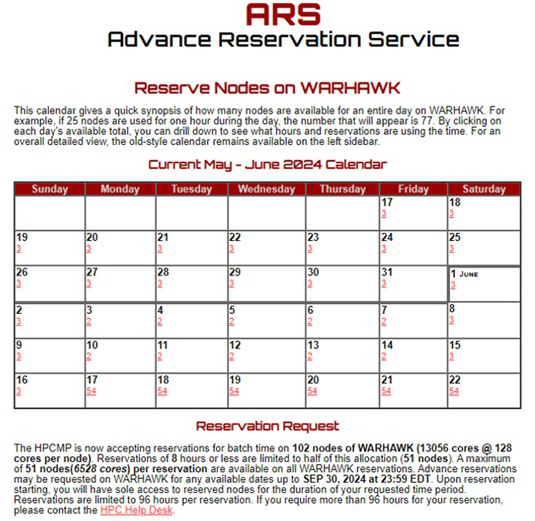 ARS Reservation Request Page