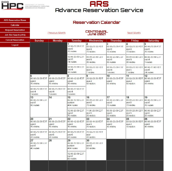 ARS Reservation Calendar Screen
