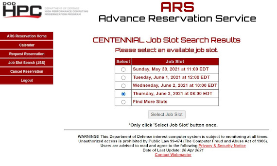 ARS Job Slot Search Results Screen
